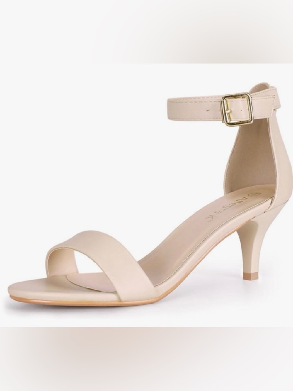 Allegra K Beige Ankle Strap Kitten Heel Sandals